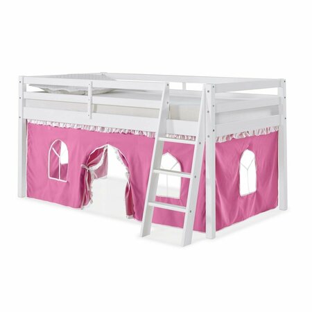 KD CAMA DE BEBE Roxy Twin Wood Junior Loft Bed with White with Pink & White Tent KD3843127